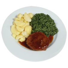 Kipburger Kippenjus Spinazie a la creme Aardappelen gekookt (natriumarm)